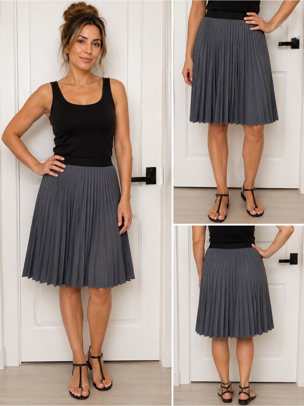 Women’s Pleated Midi Skirt - Charcoal Gray
